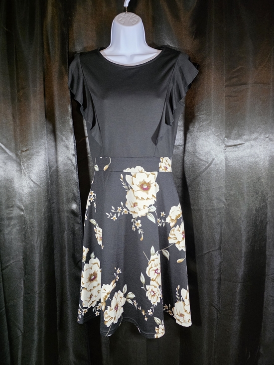 Dresses & Skirts - Black Floral Fit-and-Flare Dress with Cream Blooms